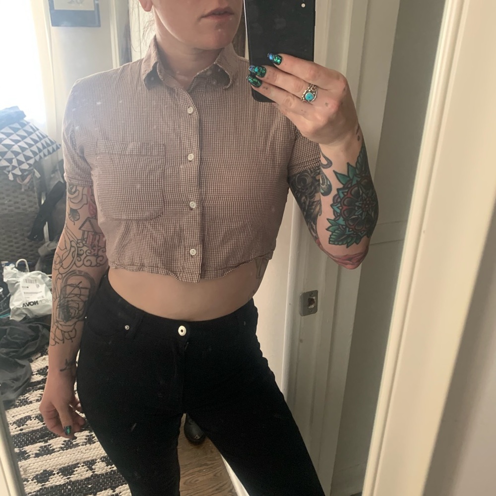 American apparel plaid crop top button up